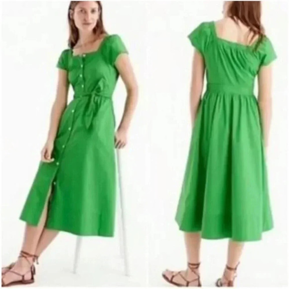 J.  Crew 100% Cotton Button Front Shirt Dress Green Size 4 - Picture 3 of 9